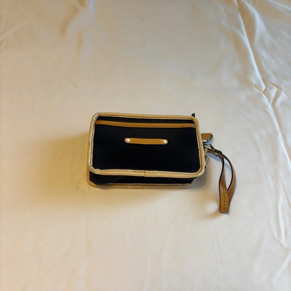 Vintage Juicy Couture Mini‎ Trifold Black Neoprene Wallet Faux Leather Trim
